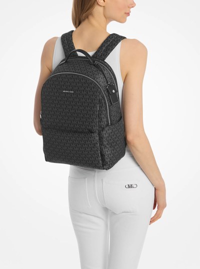 Sable Large Printed Signature Logo Backpack in BLACK | Michael Kors