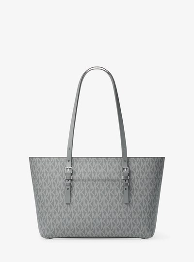 Quinn Medium Signature Logo and Leather Tote Bag in STORM | Michael Kors