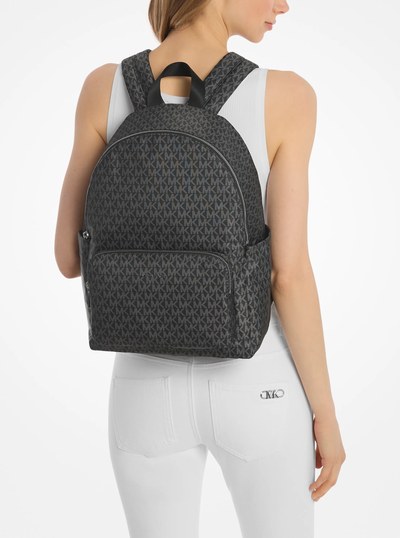 Tanner Large Printed Signature Logo Backpack in BLACK | Michael Kors