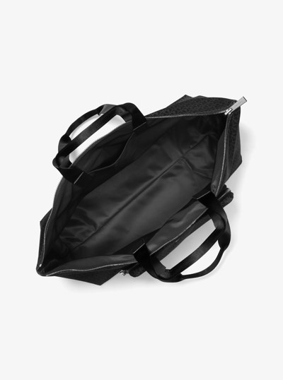 Tanner Large Printed Signature Logo Reversible Packable Tote Bag in BLACK | Michael Kors