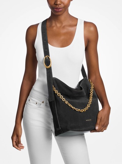 Nolita Large Suede Bucket Tote Bag in BLACK | Michael Kors