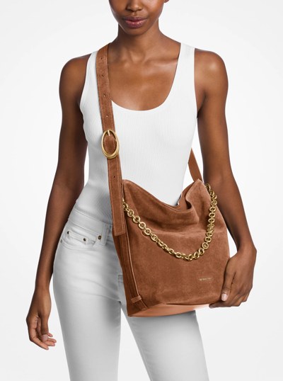 Nolita Large Suede Bucket Tote Bag in LUGGAGE | Michael Kors