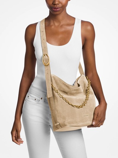 Nolita Large Suede Bucket Tote Bag in KHAKI | Michael Kors