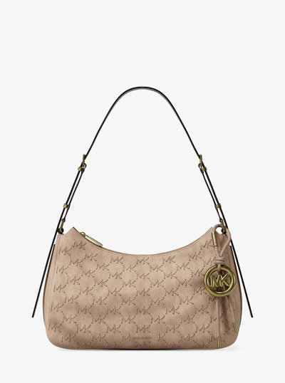 Nolita Medium Whipstitched Logo Leather Shoulder Bag in KHAKI | Michael Kors