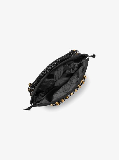 Limited-Edition Gwen Small Studded Hand-Woven Leather Hobo Shoulder Bag in BLACK | Michael Kors