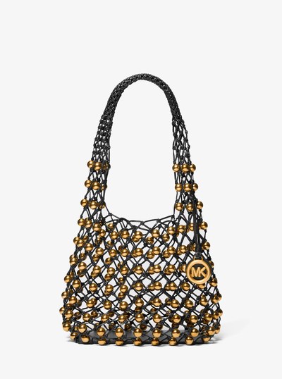Limited-Edition Gwen Small Studded Hand-Woven Leather Hobo Shoulder Bag in BLACK | Michael Kors