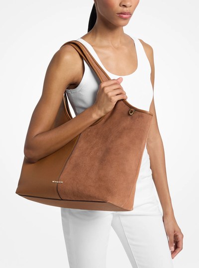 Henly Large Leather and Suede Tote Bag in LUGGAGE | Michael Kors