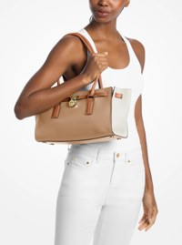 Bolso satchel Hamilton peque&ntilde;o de piel con bloques de color