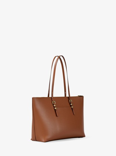Quinn Large Pebbled Leather Tote Bag in LUGGAGE | Michael Kors