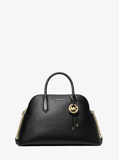 Freddie Large Pebbled Leather Dome Satchel in BLACK | Michael Kors