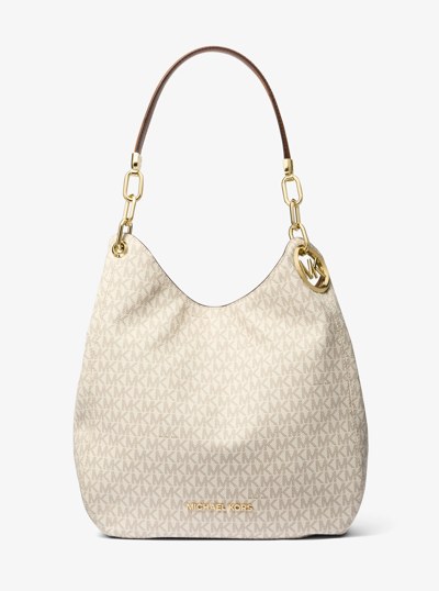Lillie Large Logo Shoulder Bag in VANILLA/ACORN | Michael Kors
