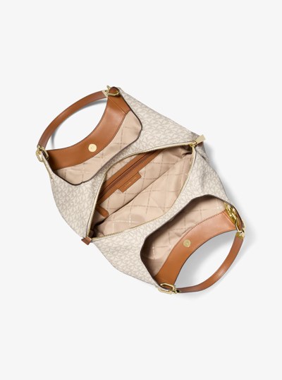 Lillie Large Logo Shoulder Bag in VANILLA/ACORN | Michael Kors