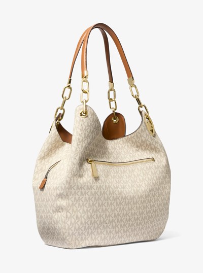 Lillie Large Logo Shoulder Bag in VANILLA/ACORN | Michael Kors
