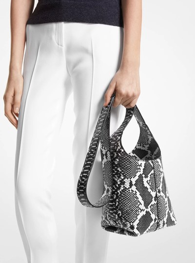 Dede Mini Python Embossed Leather Hobo Bag in BLACK/WHITE | Michael Kors