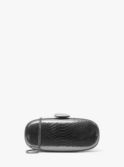 Tina Small Python Embossed Leather Minaudi&egrave;re in GUNMETAL | Michael Kors