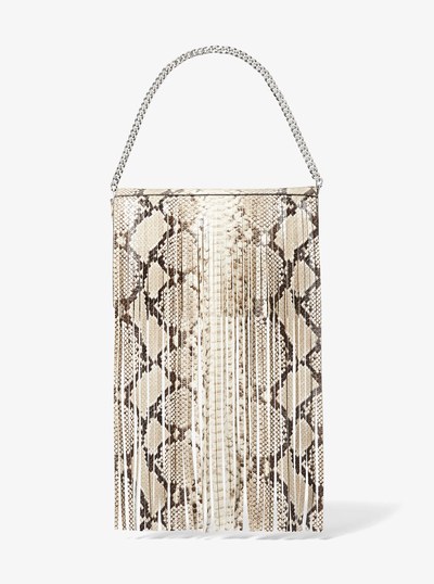 Ali Fringed Python Embossed Leather Clutch in NATURAL | Michael Kors