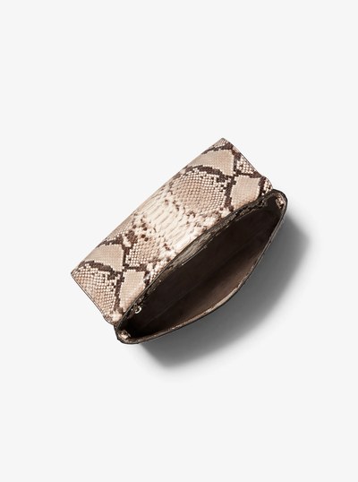 Ali Fringed Python Embossed Leather Clutch in NATURAL | Michael Kors
