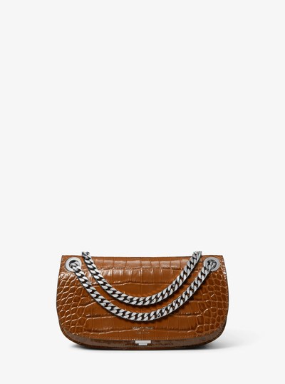Christie Mini Crocodile Embossed Leather Envelope Bag in CHESTNUT | Michael Kors