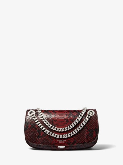 Christie Mini Python Embossed Leather Envelope Bag in MERLOT | Michael Kors