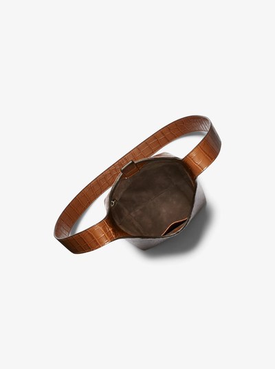 Dede Mini Crocodile Embossed Leather Hobo Bag in CHESTNUT | Michael Kors