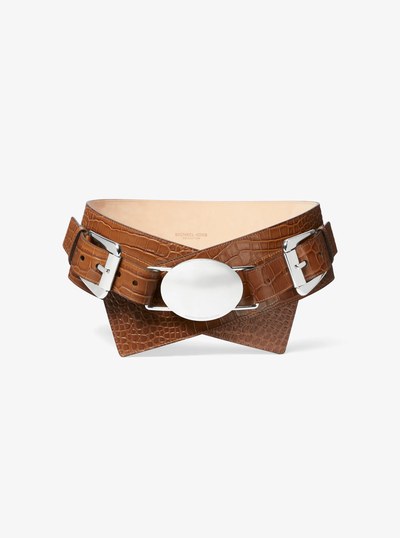 Gloria Crocodile Embossed Leather Belt in CHESTNUT | Michael Kors