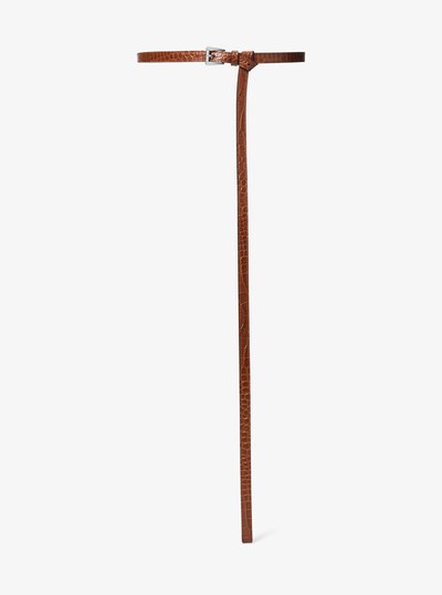 Joni Crocodile Embossed Leather Trouser Belt in CHESTNUT | Michael Kors
