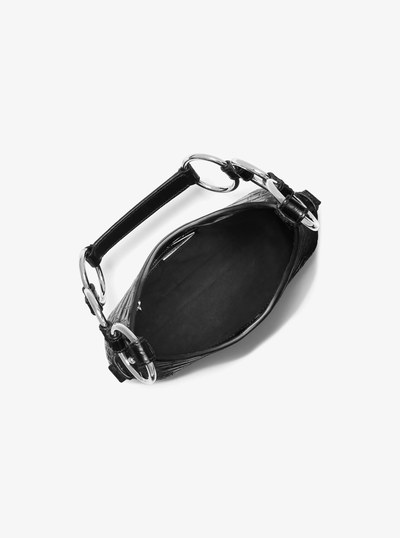 Bardot Mini Crocodile Embossed Leather Hobo Shoulder Bag in BLACK | Michael Kors
