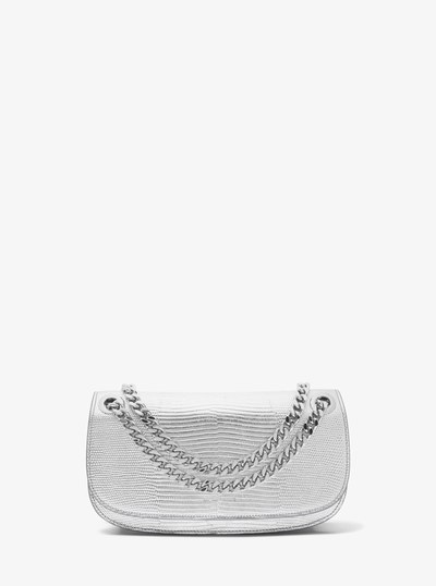 Christie Metallic Lizard Embossed Leather Envelope Bag in SILVER | Michael Kors