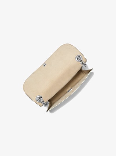 Christie Metallic Lizard Embossed Leather Envelope Bag in SILVER | Michael Kors