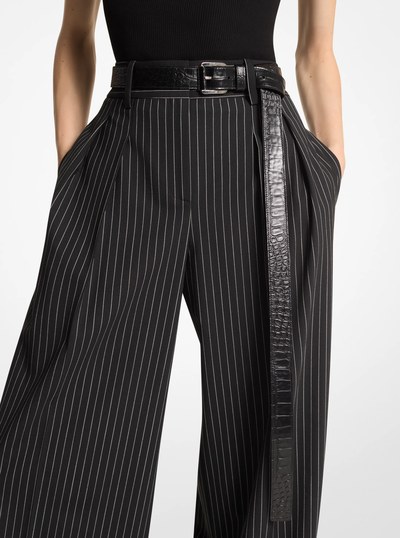 Jodi Crocodile Embossed Leather Belt in BLACK | Michael Kors