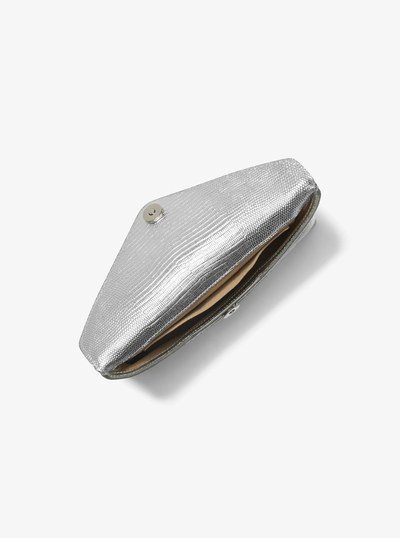 Mia Metallic Lizard Embossed Leather Envelope Clutch