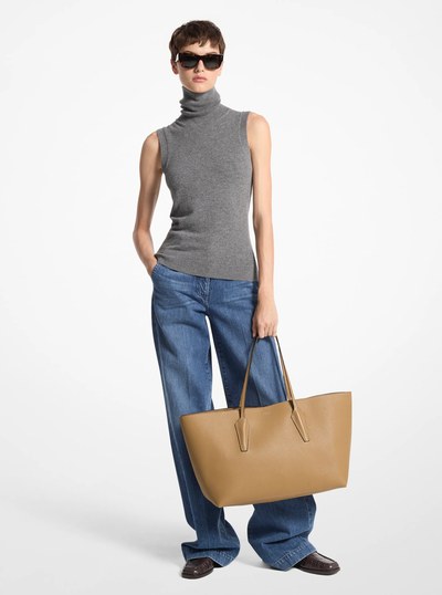 Melrose Pebbled Leather Tote Bag in CAPPUCCINO | Michael Kors