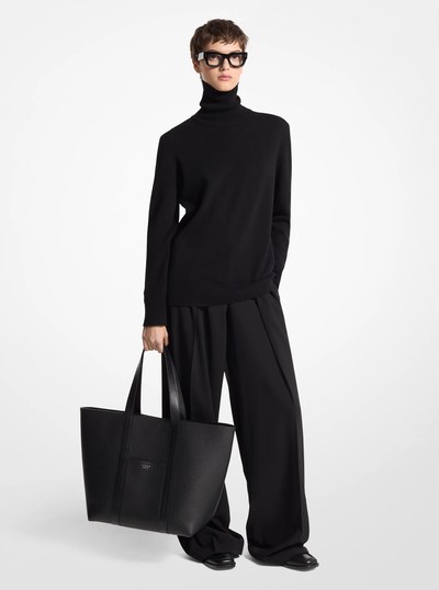 Sharon Medium Leather Tote Bag in BLACK | Michael Kors