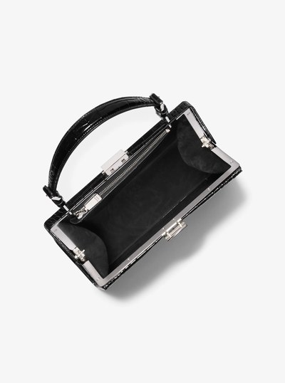 Simone Crocodile Embossed Leather Satchel in BLACK | Michael Kors