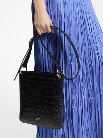 Tate Small Crocodile Embossed Patent Leather Crossbody Bag in BLACK | Michael Kors
