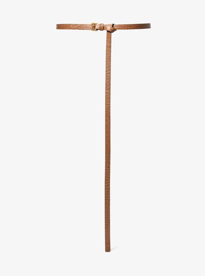 Carolyn Crocodile Embossed Leather Belt in SADDLE | Michael Kors