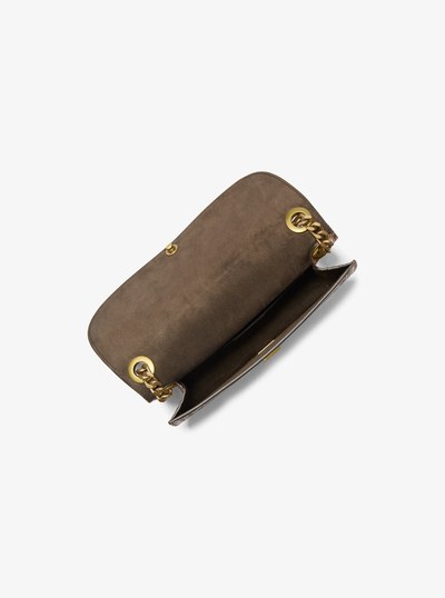 Christie Crocodile Embossed Leather Envelope Bag in SADDLE | Michael Kors