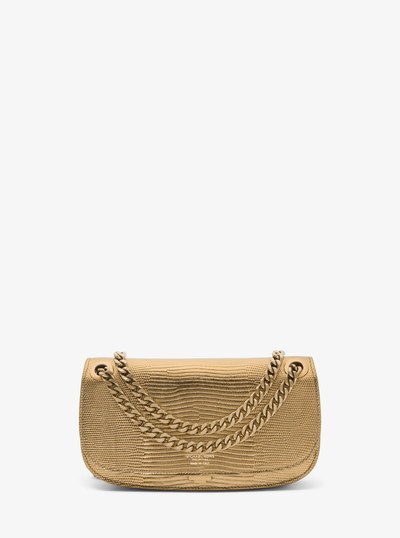 Christie Metallic Lizard Embossed Leather Envelope Bag in GOLD | Michael Kors