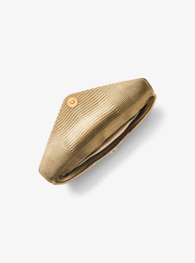 Mia Metallic Lizard Embossed Leather Envelope Clutch in GOLD | Michael Kors