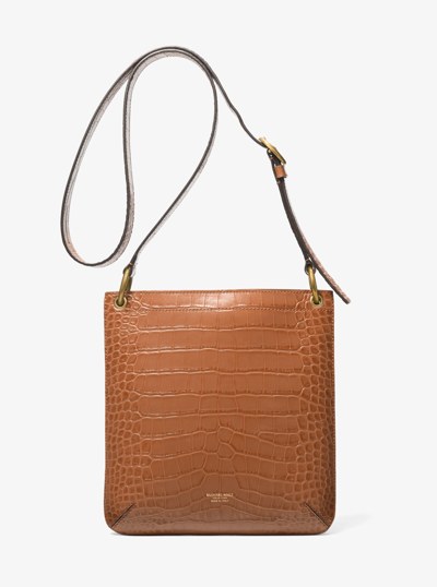 Tate Small Crocodile Embossed Patent Leather Crossbody Bag in SADDLE | Michael Kors