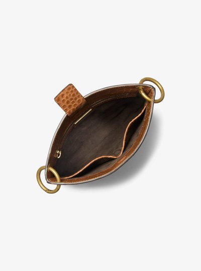 Tate Small Crocodile Embossed Patent Leather Crossbody Bag in SADDLE | Michael Kors