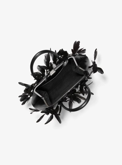 Sofia Large Hand-Embroidered Feather Leather Frame Satchel in BLACK | Michael Kors