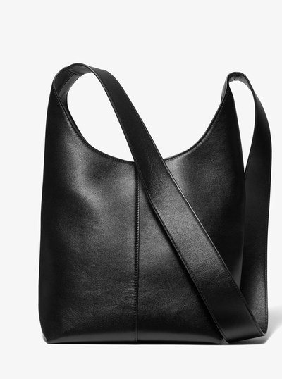 Dede Medium Leather Hobo Bag in BLACK | Michael Kors