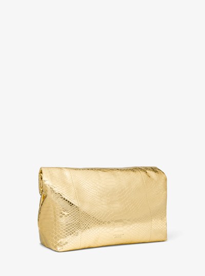 Monogramme Medium Metallic Python Embossed Leather Lunch Box Clutch in GOLD | Michael Kors