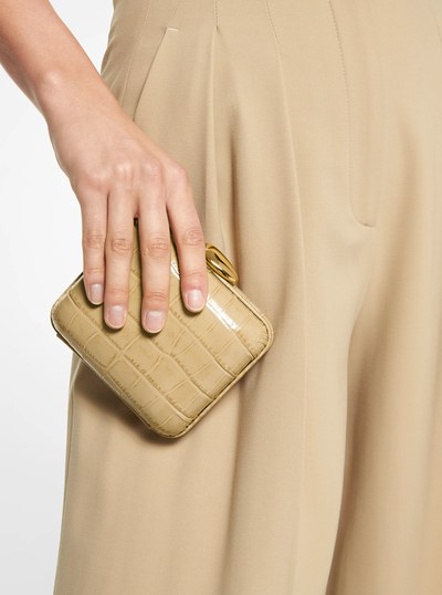 Tina Mini Crocodile Embossed Leather Minaudi&egrave;re in DUNE | Michael Kors