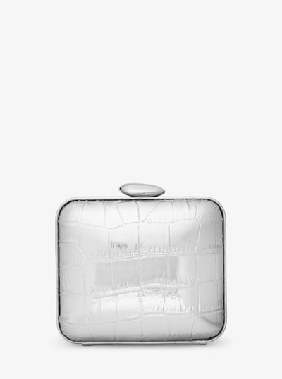 Tina Mini Metallic Python Embossed Leather Minaudie re in SILVER | Michael Kors