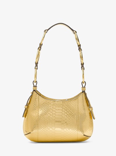 Bardot Mini Metallic Python Embossed Leather Hobo Shoulder Bag in GOLD | Michael Kors