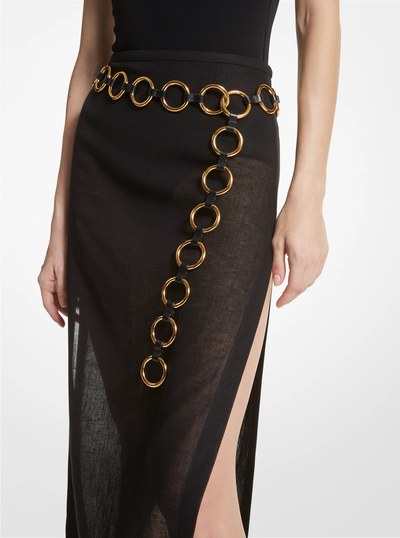 Marisa Gold-Tone and Leather Ring Belt in BLACK | Michael Kors