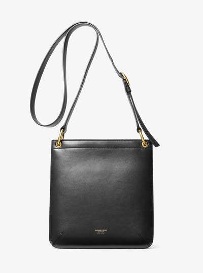 Tate Small Leather Messenger Bag in BLACK | Michael Kors