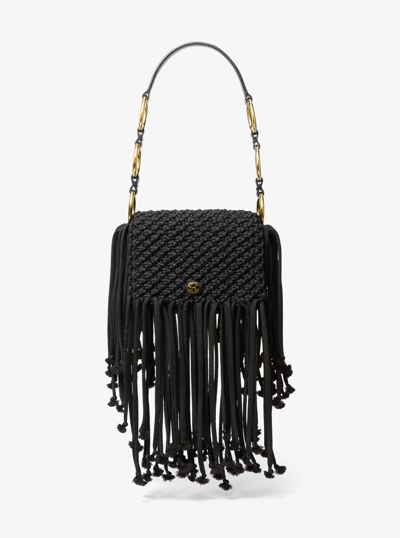 Marissa Medium Hand-Woven Macram&eacute; Shoulder Bag in BLACK | Michael Kors
